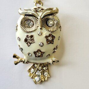 Gold and White Owl Pendant Necklace